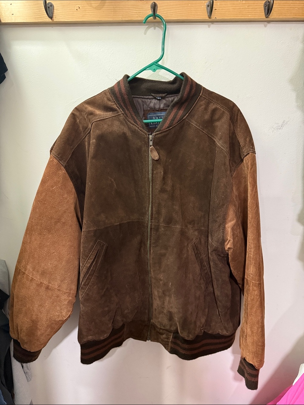 Basic Editions Two-Tone Brown Suede Bomber Jacket